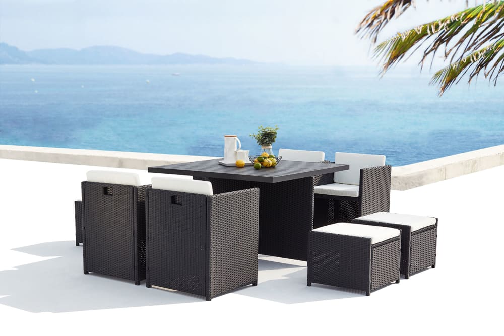 Salón de jardín encastrable 8 pl resina trenzada y alu negro/blanco