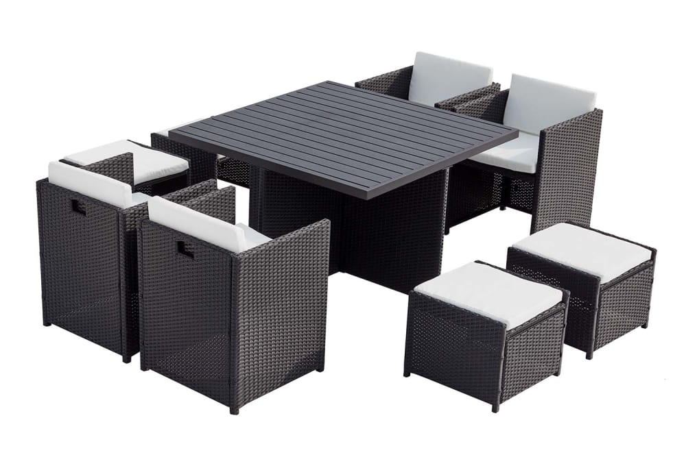 Salón de jardín encastrable 8 pl resina trenzada y alu negro/blanco - Maisons du Monde