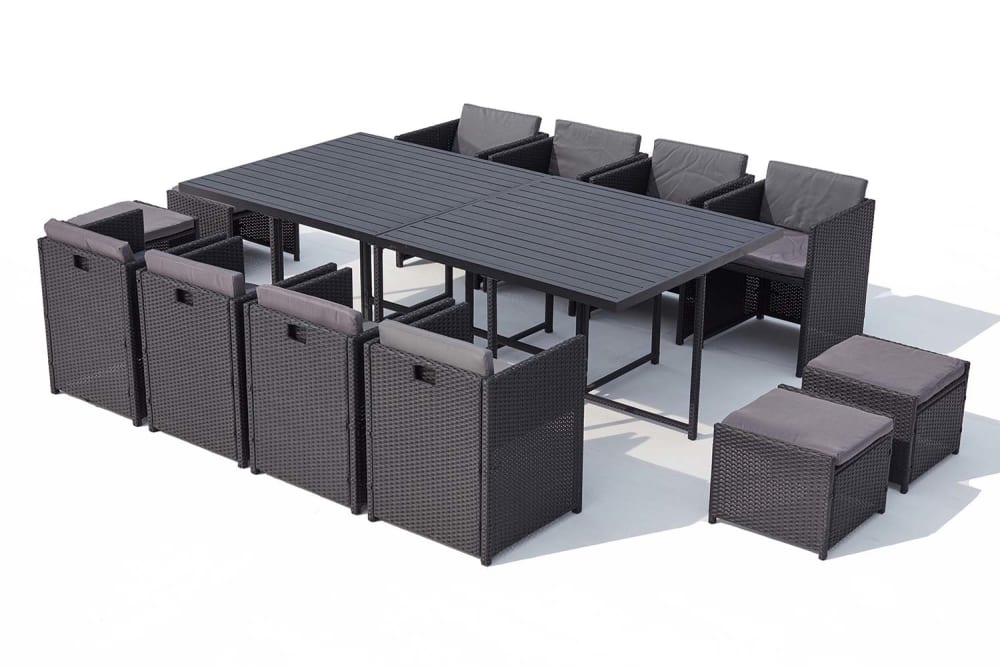 Table et chaise 12 places encastrables alu résine noir/gris - Maisons du Monde