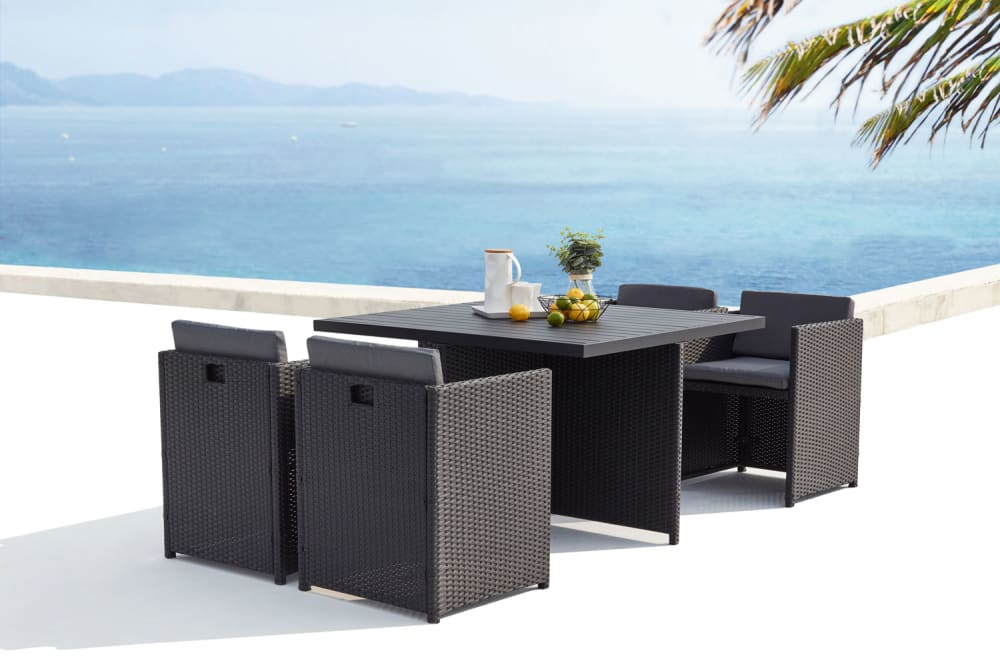 Salón de jardín encastrable 4 pl resina trenzada y alu negro/gris
