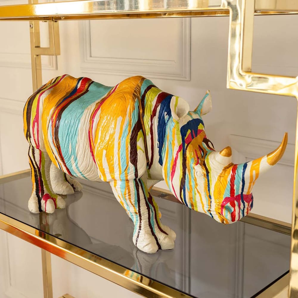 Statuette rhinocéros blanc coulées de peinture l55 - Maisons du Monde