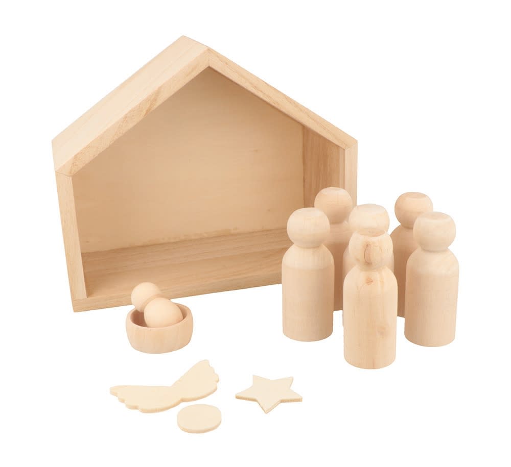 Pesebre de madera 18 x 8 x 15 cm + piezas