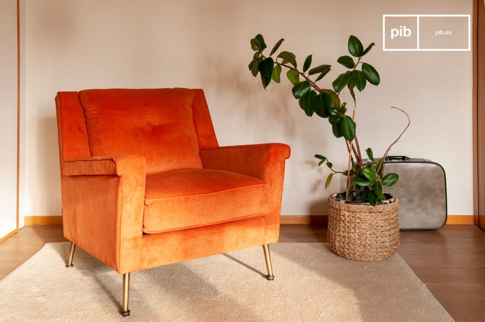 Fauteuil en velours orange