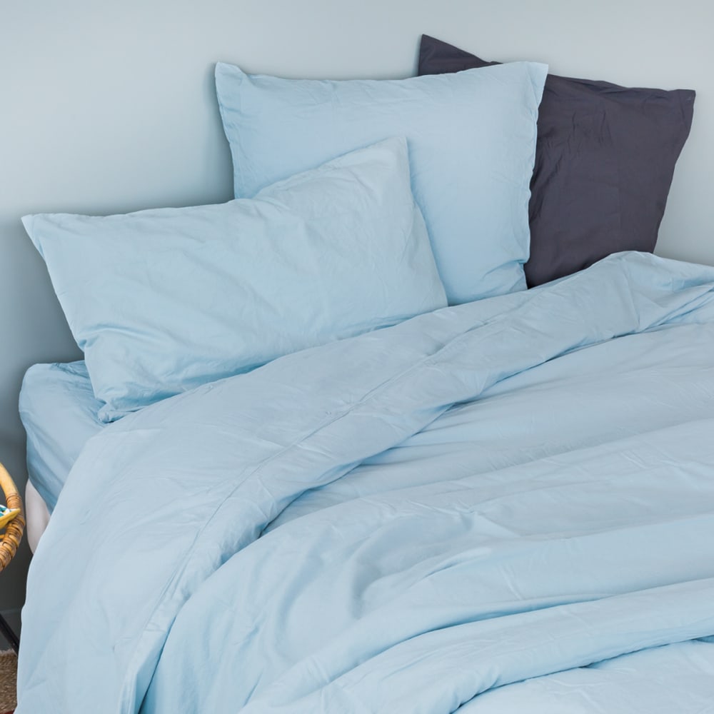 Taie d'oreiller en coton lavé bleu ciel 50x70 cm