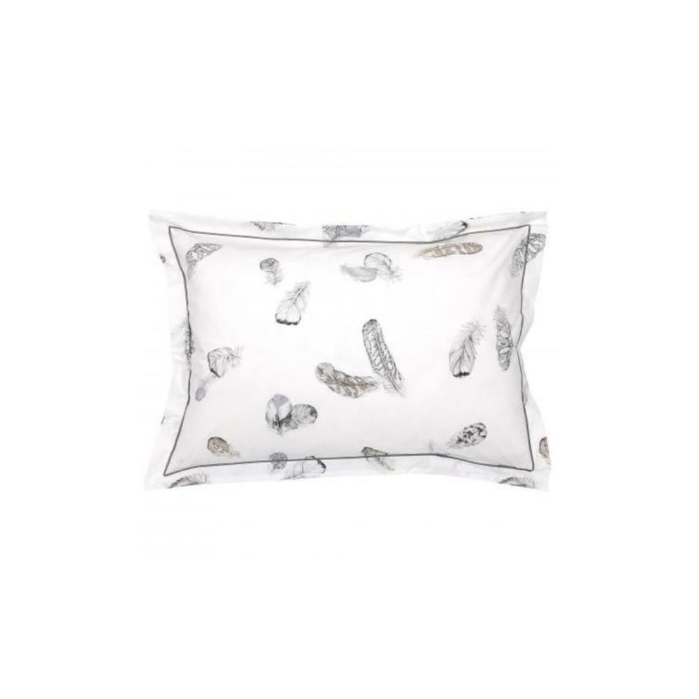 Taie d'oreiller plumes à imprimés plumes percale de coton/coton blanc - Maisons du Monde