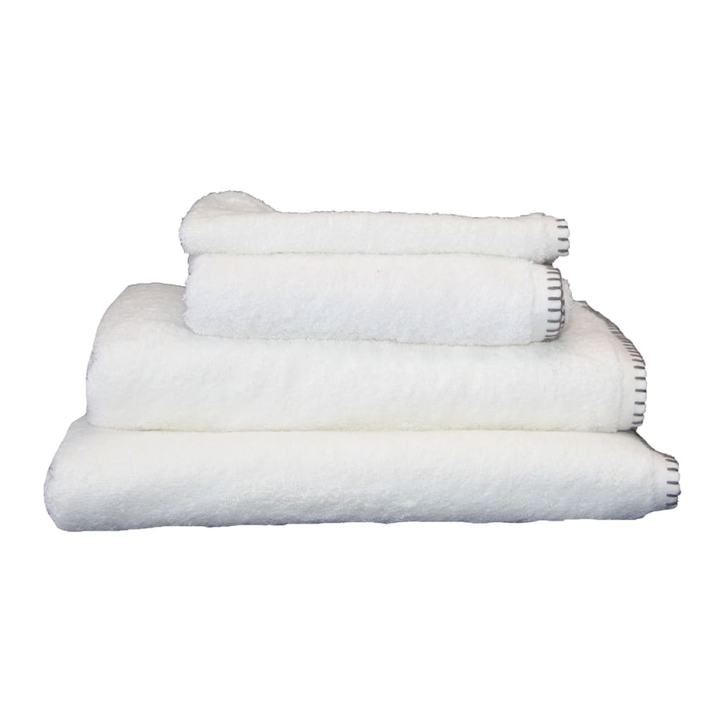 Serviette grand hotel surpiqure noire coton blanc 30x50 cm