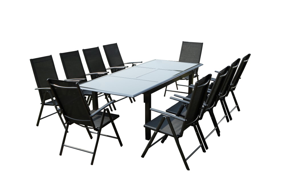 Tavolo da giardino e 10 sedie in alluminio grigio - Concept Usine