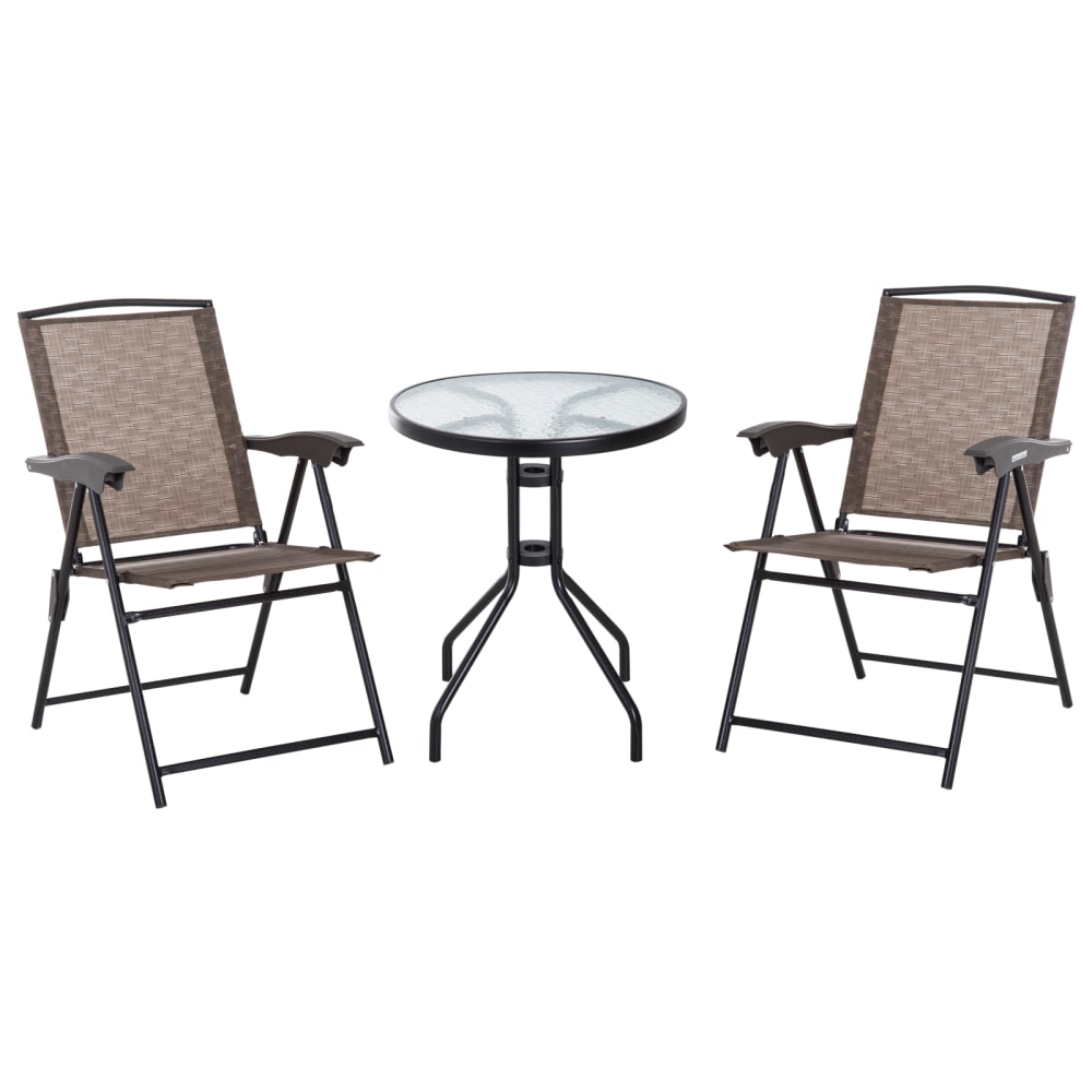 Outsunny Garten-Set 2 klappbare Liegestühle & runder Tisch Choco style modern Braun Metall