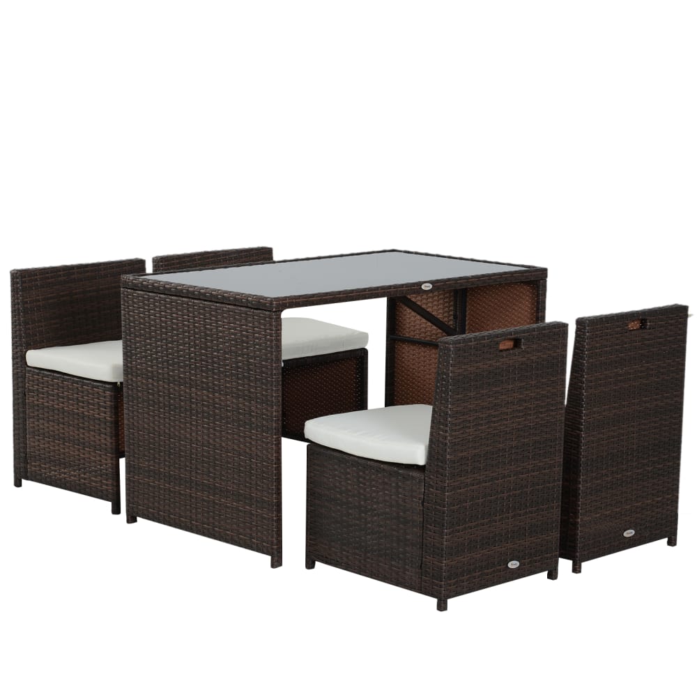Ensemble salon de jardin encastrable 4 places marron