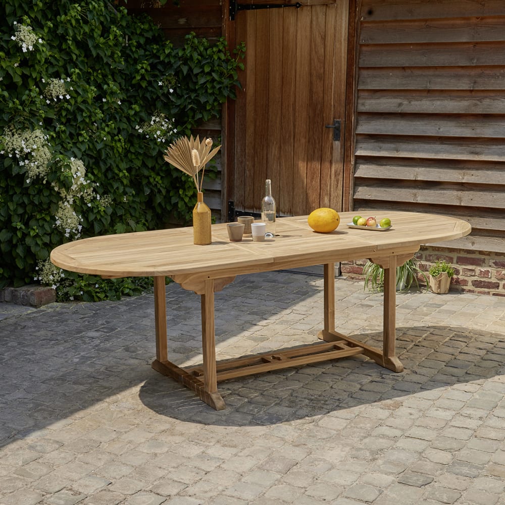 Table de jardin en teck massif extensible ovale 8/10 pers.