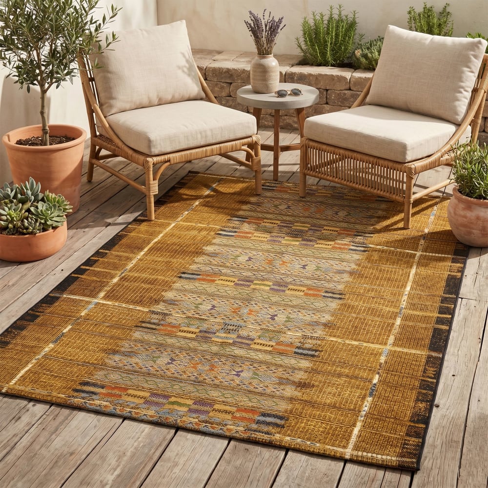 Tappeto in poliestere a tessitura piatta - oro - 60x100 cm - Gino