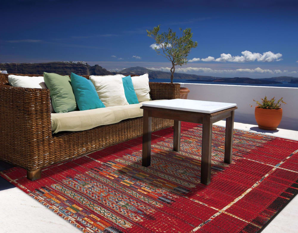 Tappeto in poliestere a tessitura piatta - rosso - 60x100 cm -