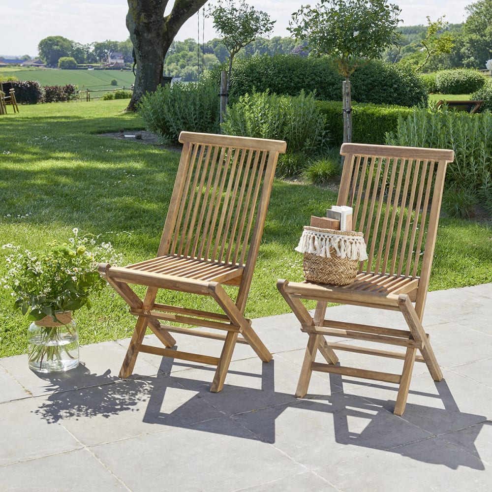 2 chaises de jardin en teck huilé massif pliantes