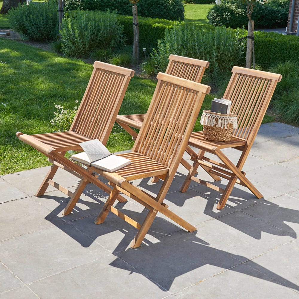4 chaises de jardin en teck huilé massif pliantes