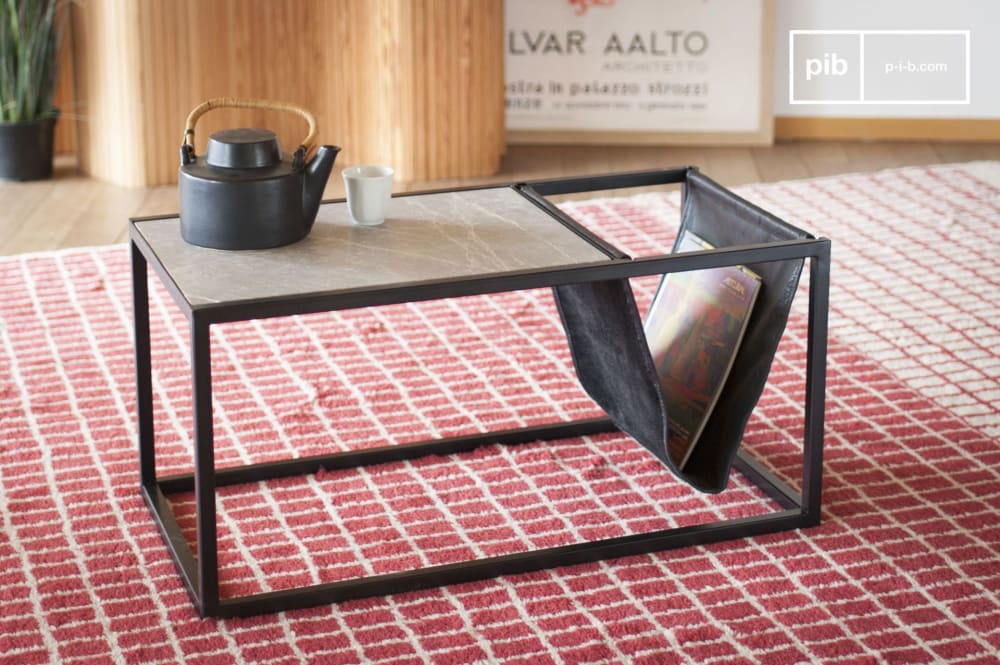 Mesa de centro de metal negro y piedra - Maisons du Monde