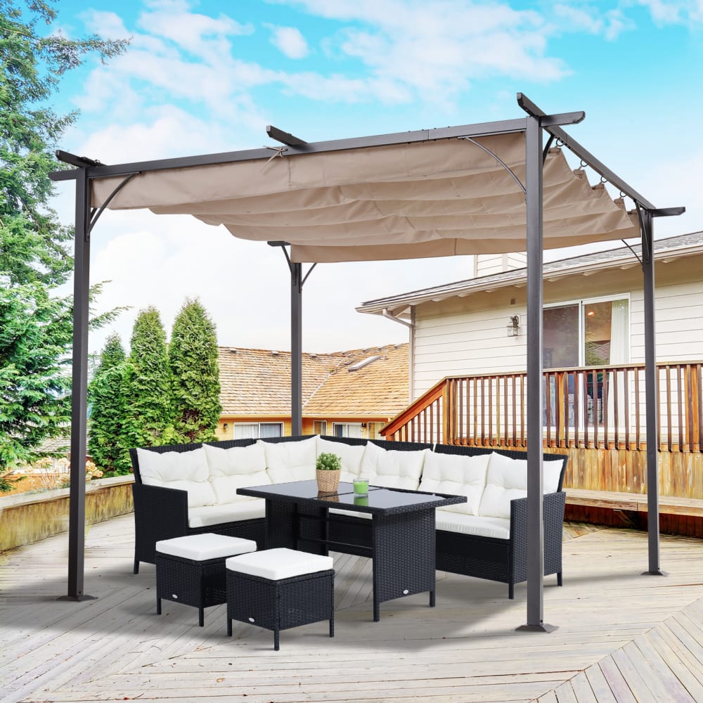Pergola rétractable polyester beige métal époxy noir