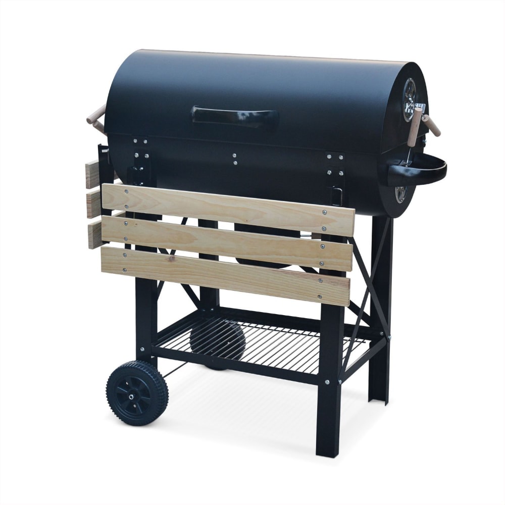 Barbecue charbon de bois serge noir, fumoir, smoker américain