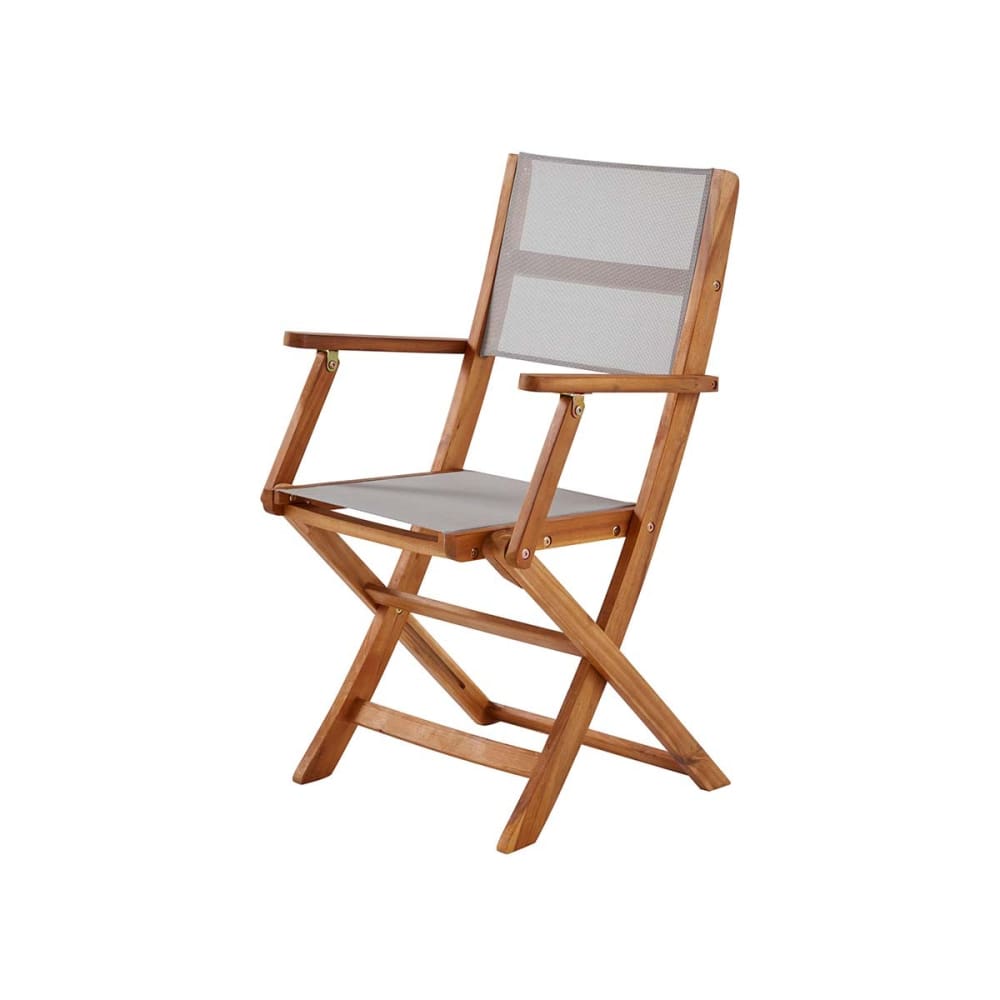 Fauteuil de jardin pliant en acacia massif et textilène gris