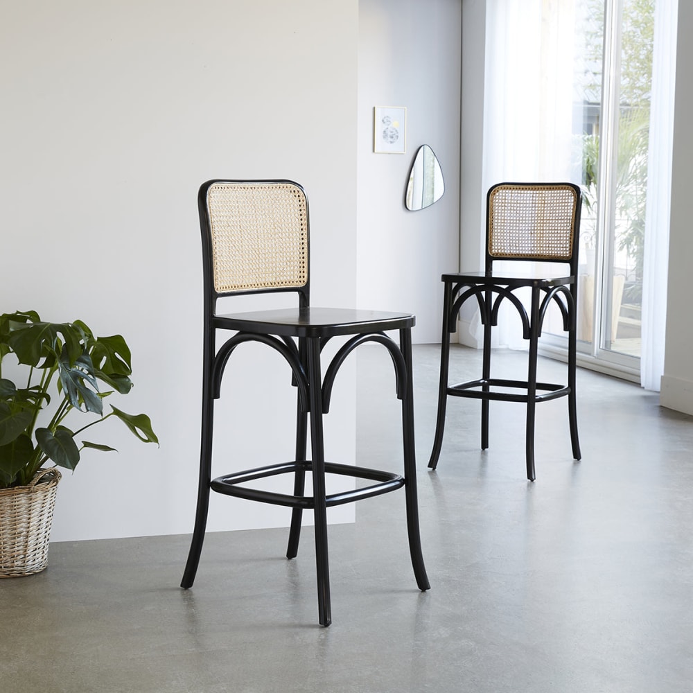 BERAH GETAH 2 Barhocker aus Mahagoniholz und schwarzem Rohr style modern - -