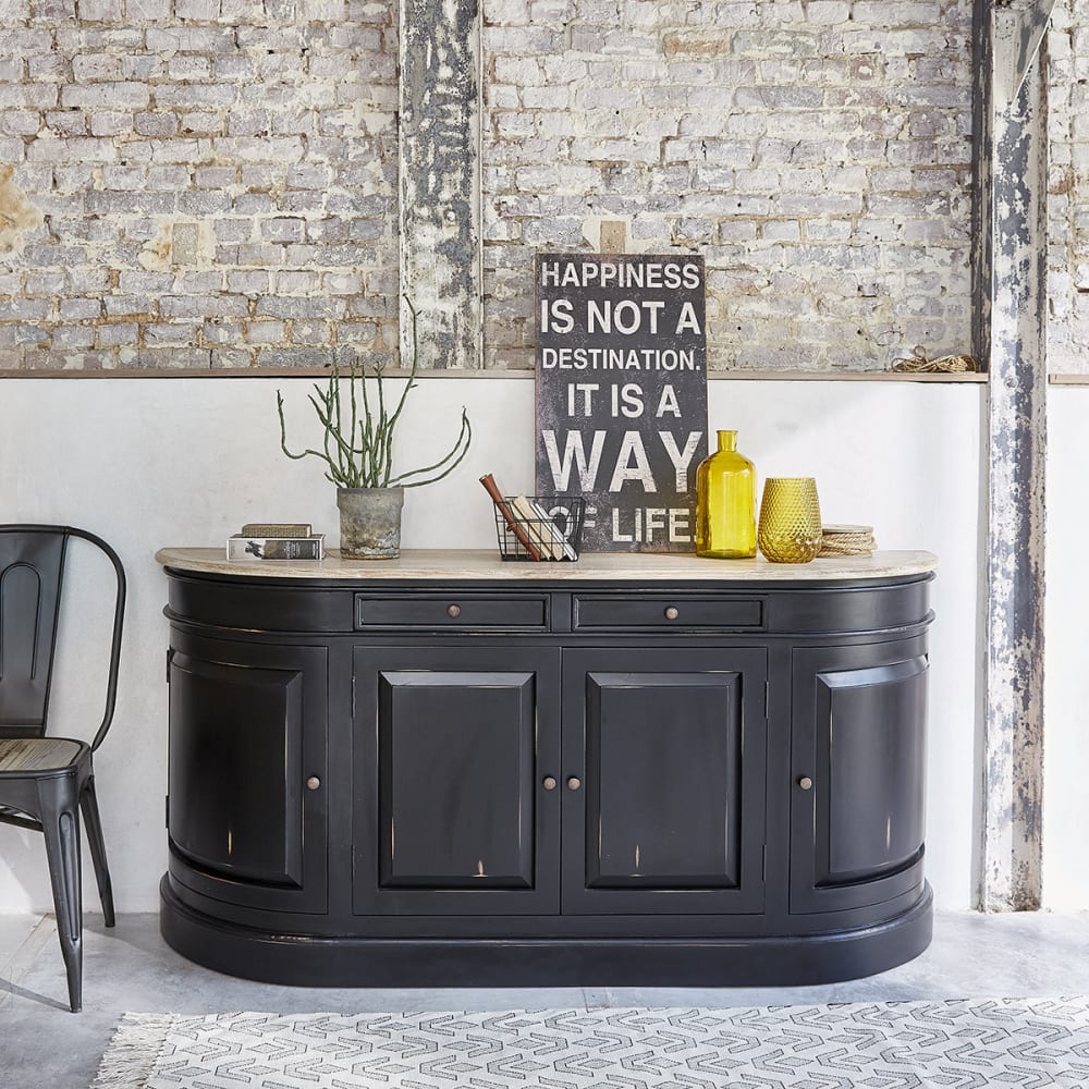 BERAH GETAH Sideboard aus Mahagoni- und Teakholz, 4 Türen, 2 Schubladen style modern Schwarz