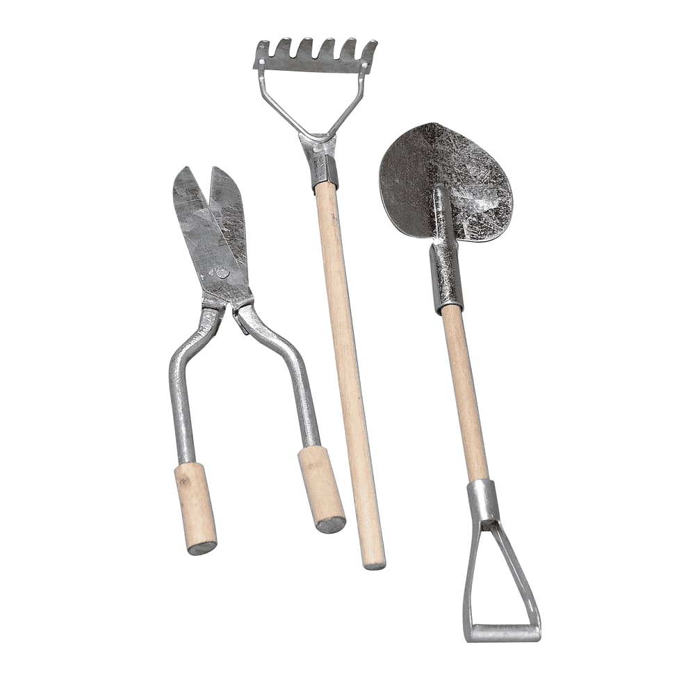 3 mini outils de jardin métal-bois 9-13cm