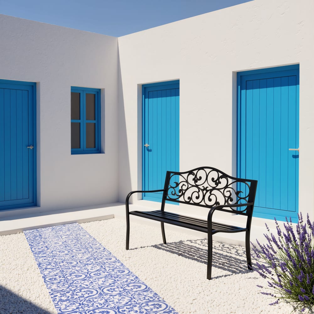 Banc 3 places de jardin style cosy chic noir