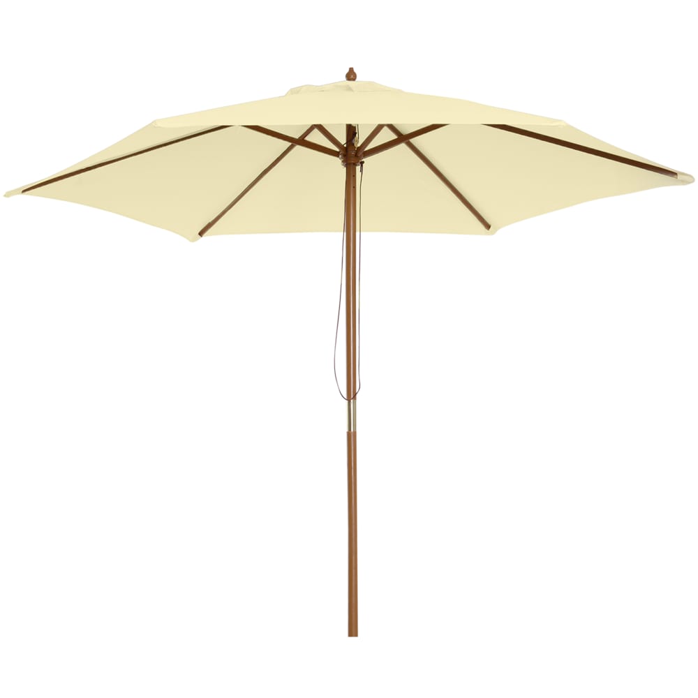 Parasol droit rond bambou polyester crème
