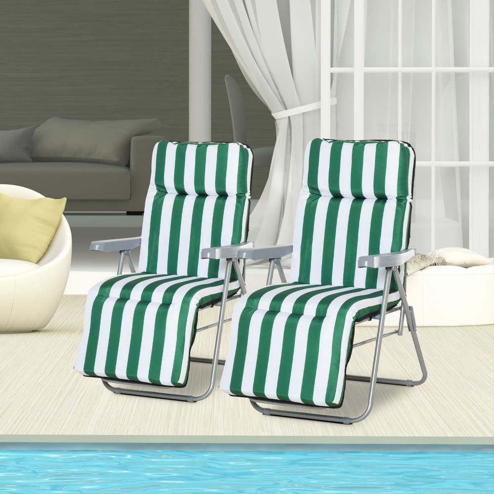 Lot de 2 chaises longues pliables vert blanc