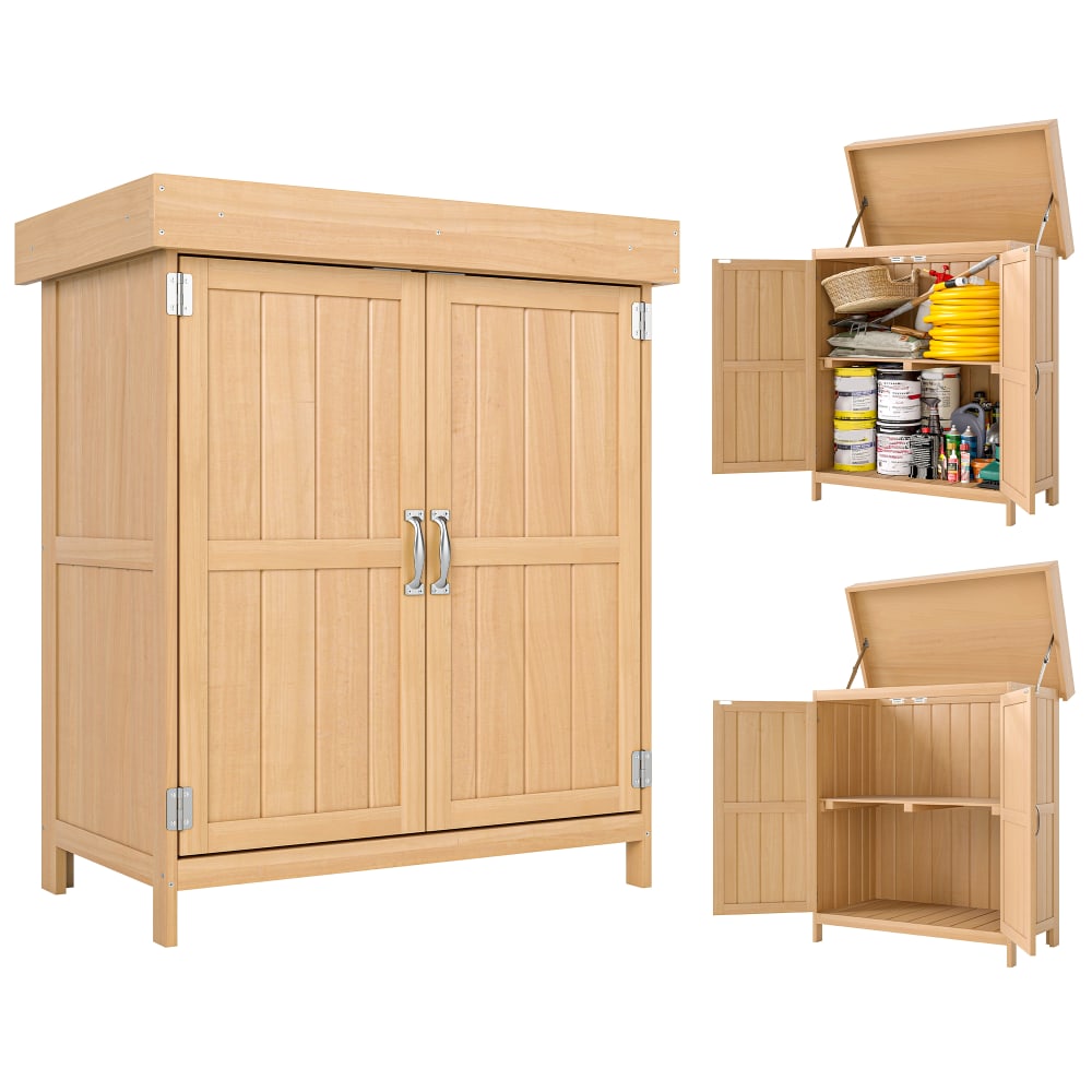 Armoire de jardin sur pied 2 portes étagère toit bitumé relevable
