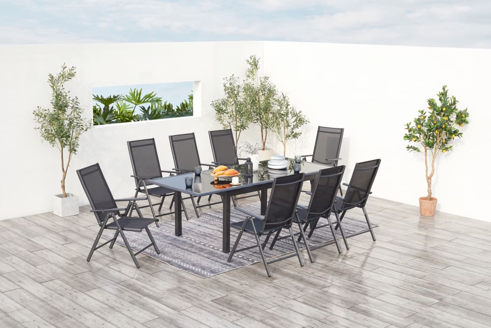 Tavolo da giardino e 8 sedie in alluminio grigio - Concept Usine