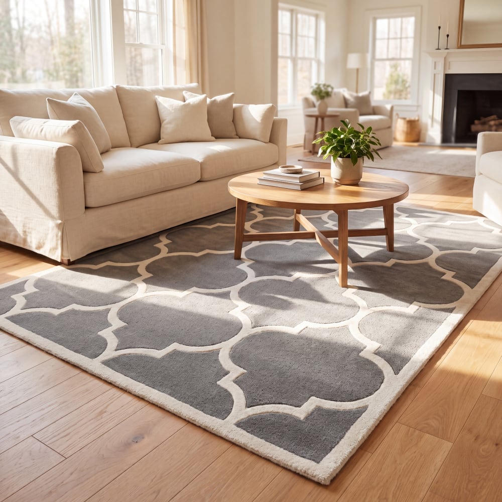 Alfombra contemporáneo de lana gris/blanco, 152 x 152 cm - Maisons du Monde