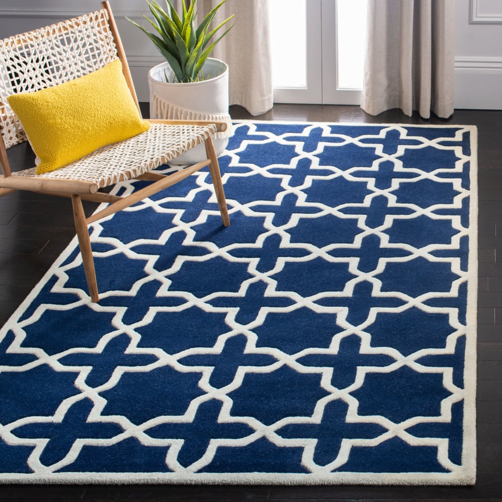 Alfombra contemporáneo de lana azul/blanco, 122 x 183 cm