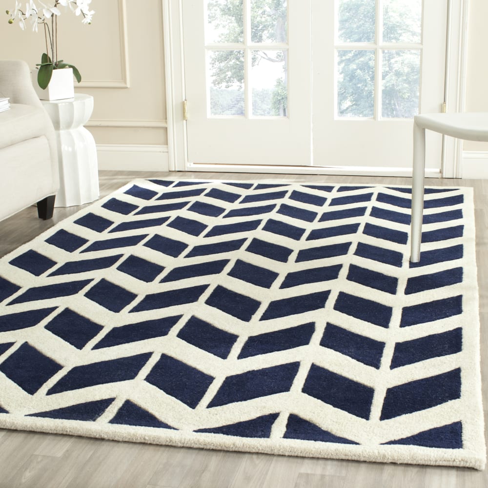 Alfombra contemporáneo de lana azul/blanco, 122 x 183 cm