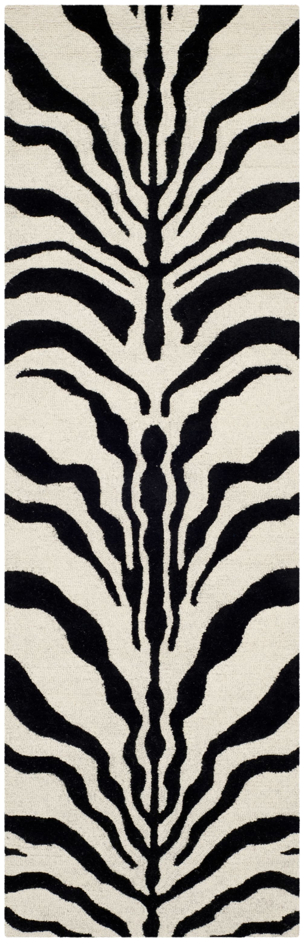 Tapis zèbre en laine blanc/noir, 76 x 244 cm