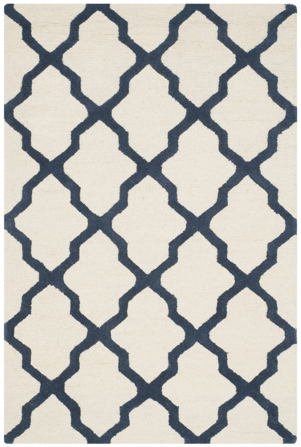 Tapis treillis en laine blanc/bleu, 122 x 183 cm