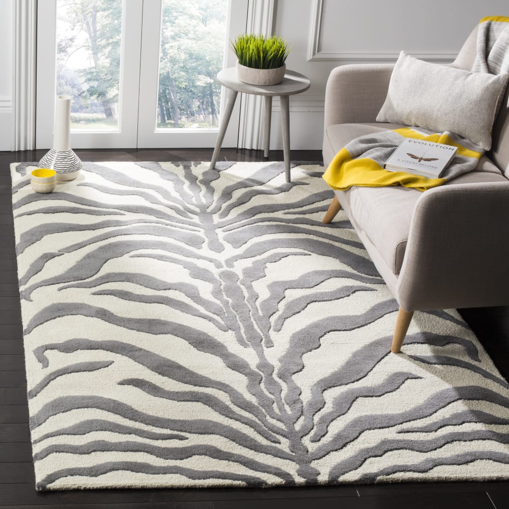 Tapis zèbre en laine blanc/gris, 122 x 183 cm — vue 3