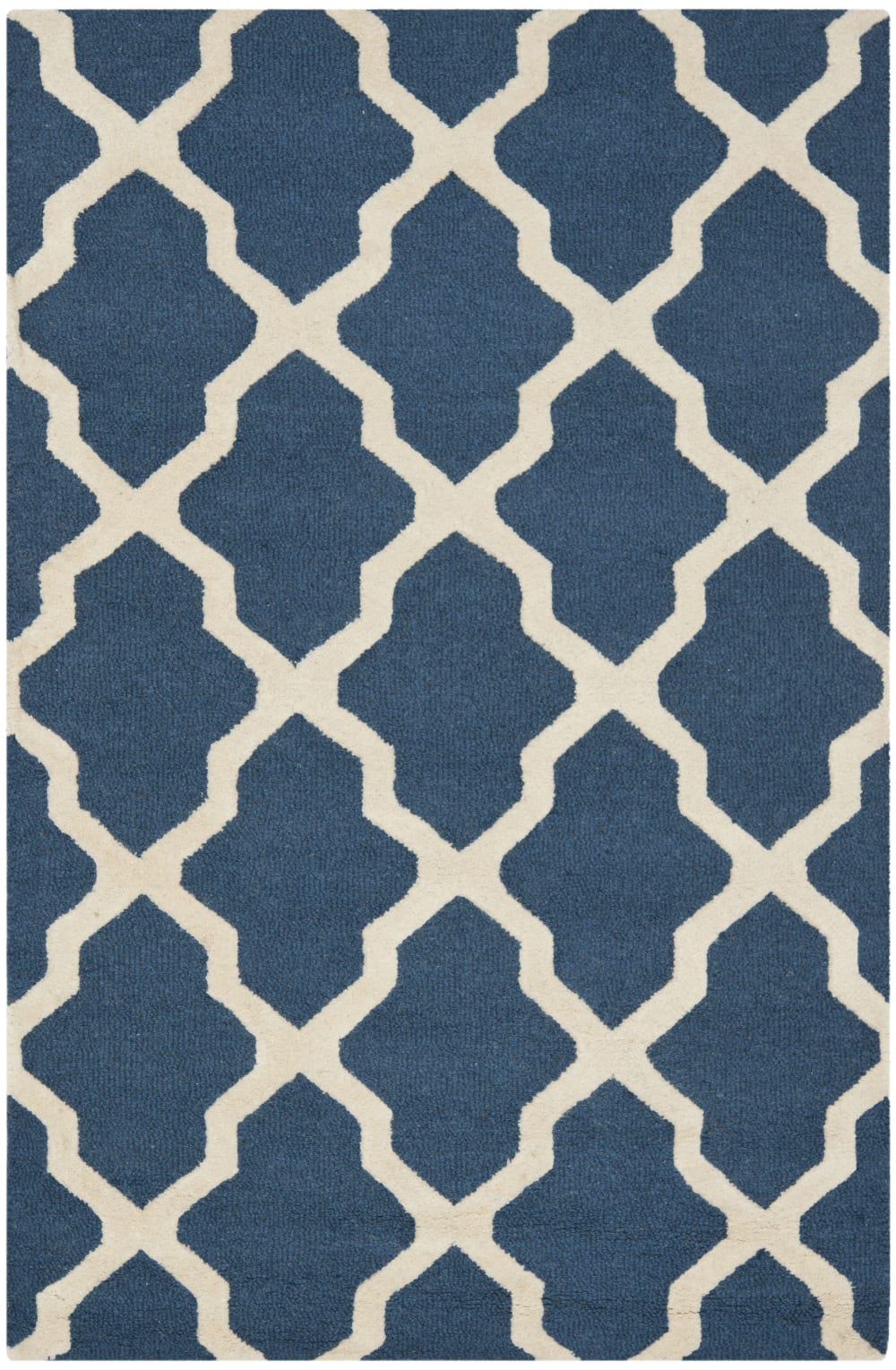 Tapis treillis en laine bleu/blanc, 122 x 183 cm