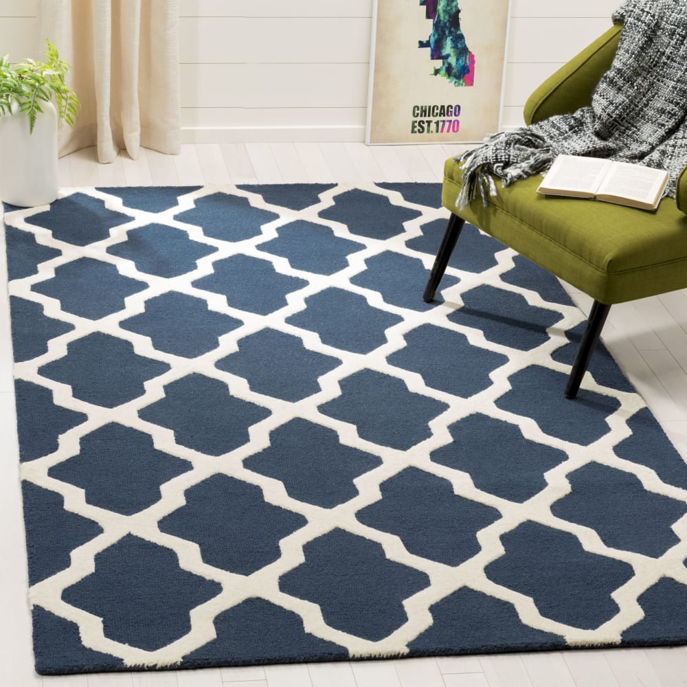 Tapis treillis en laine bleu/blanc, 122 x 183 cm — vue 3