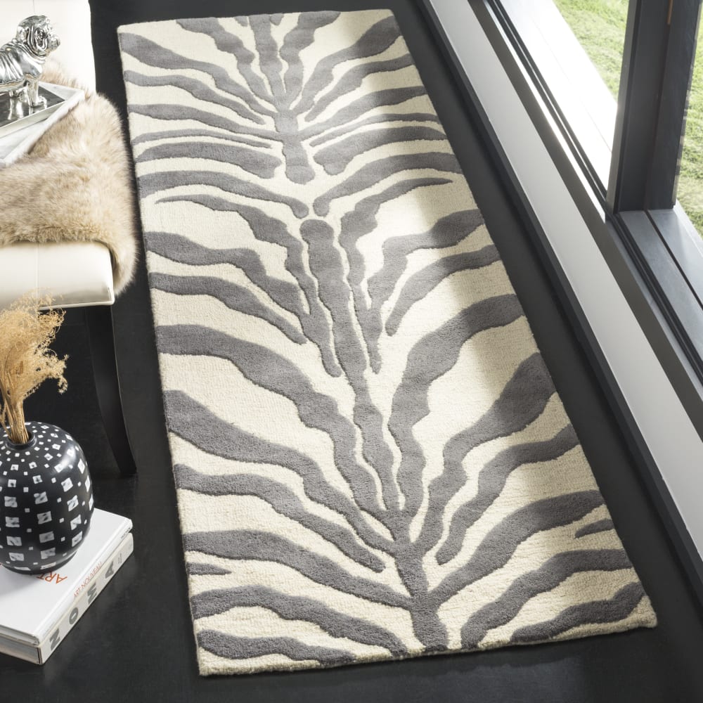 Tapis zèbre en laine blanc/gris, 76 x 244 cm — vue 3