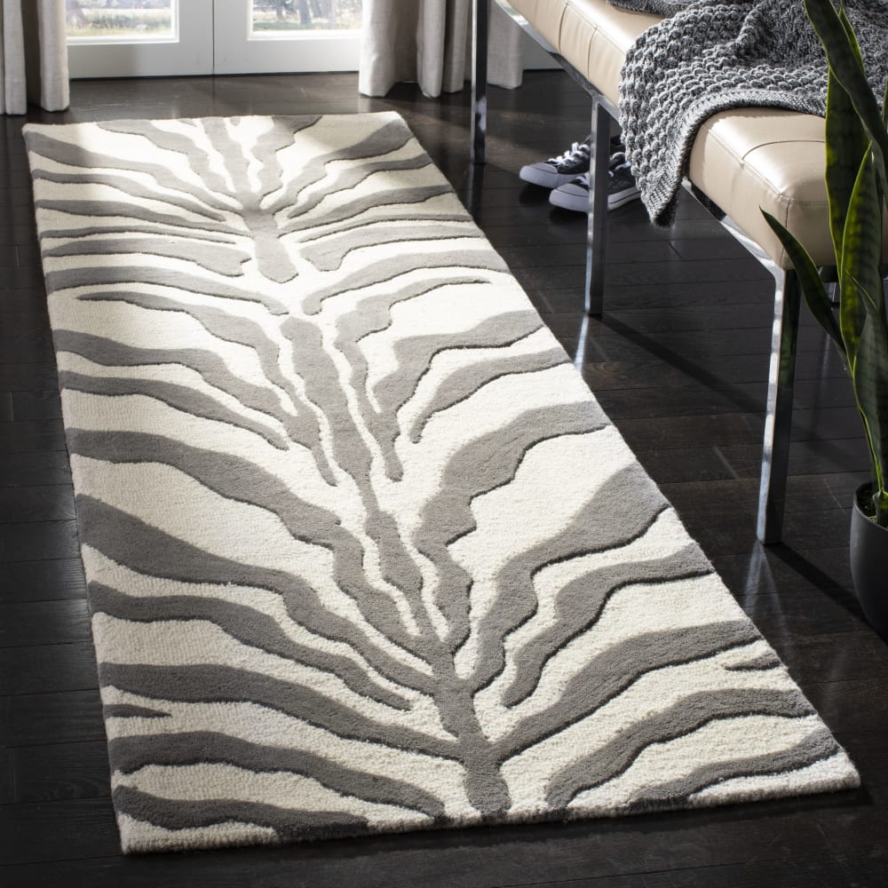 Tapis zèbre en laine blanc/gris, 76 x 244 cm — vue 4