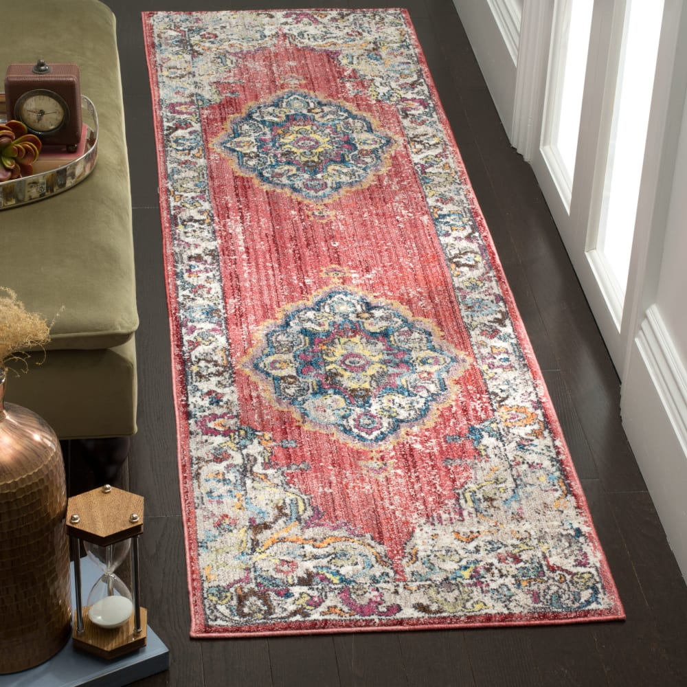 Alfombra transicional de poliéster rosa/gris, 69 x 244 cm - Maisons du Monde