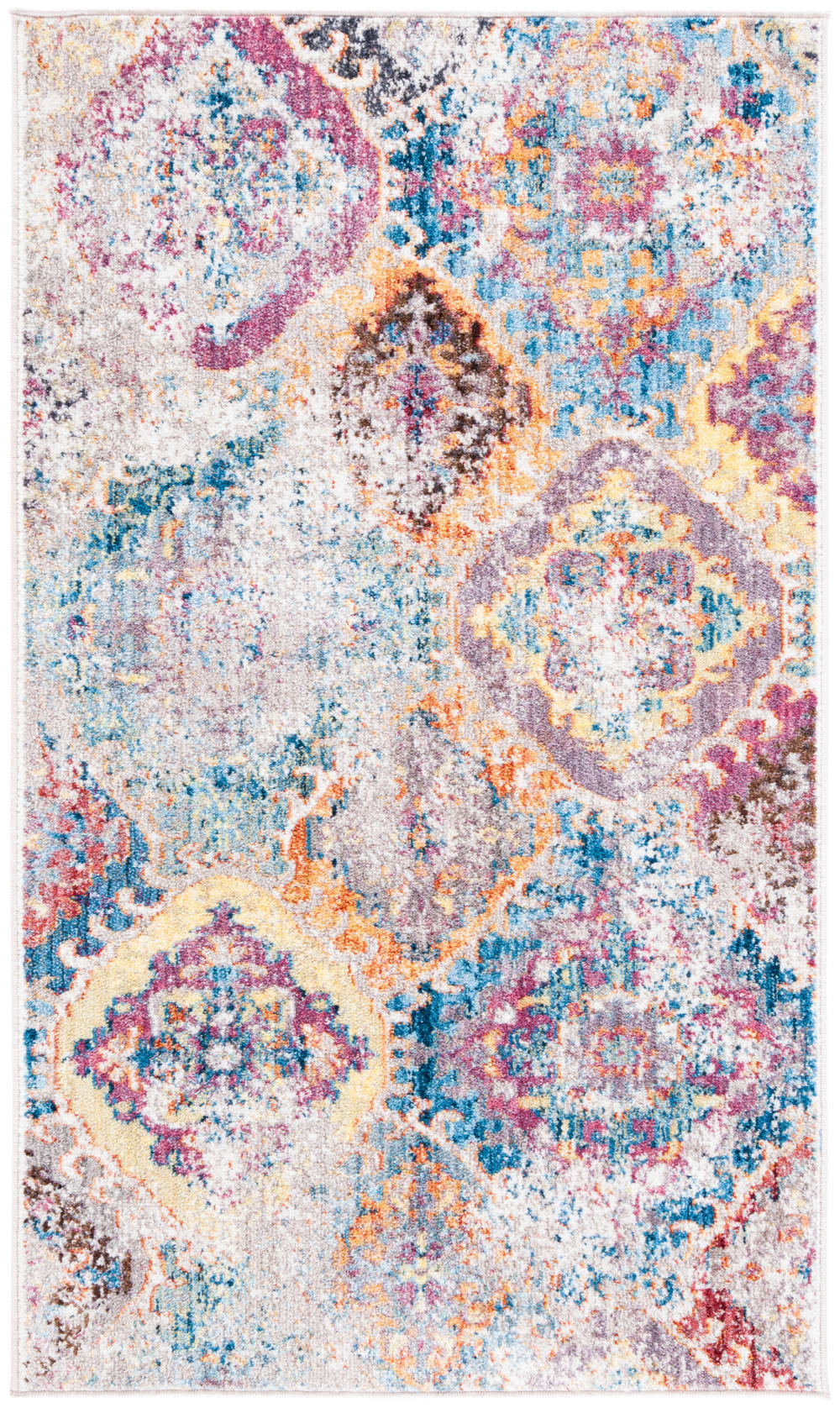 Alfombra transicional de poliéster azul/gris, 91 x 152 cm