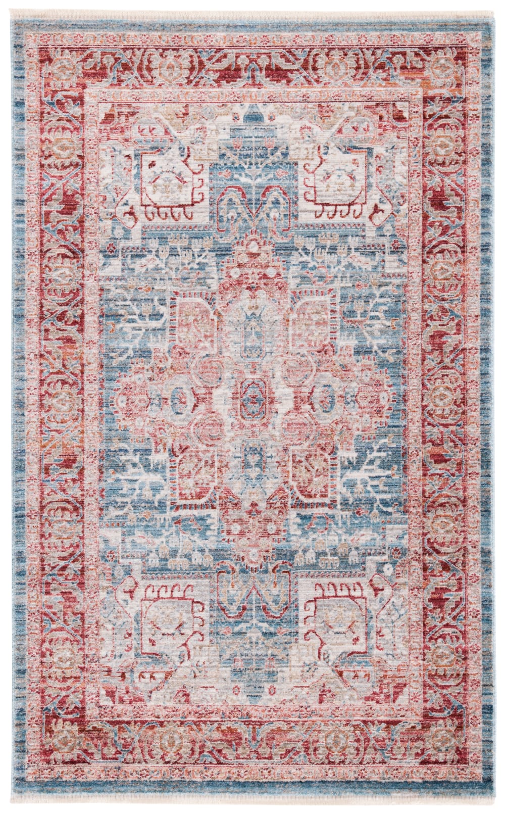 Alfombra tradicional de poliéster azul/rojo, 122 x 183 cm