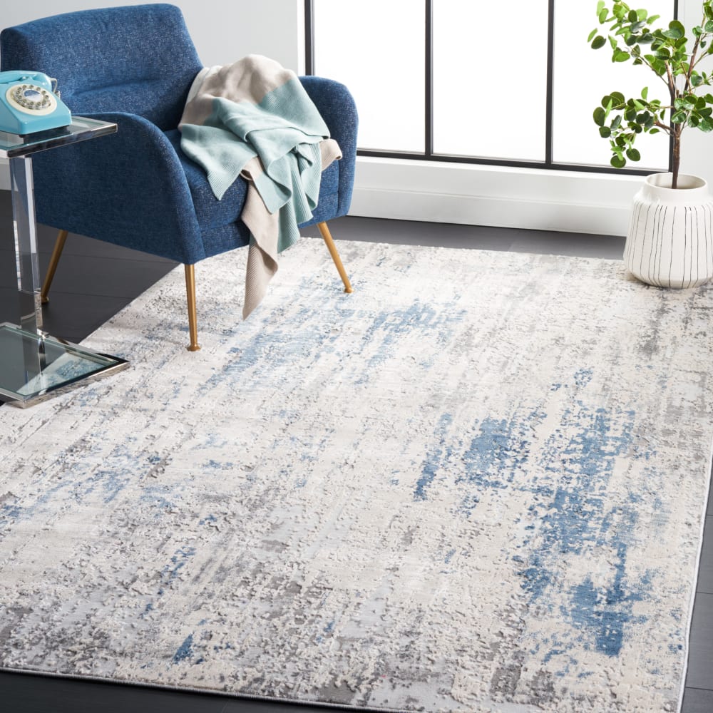 Alfombra contemporáneo de polipropileno gris/azul, 122 x 183 cm