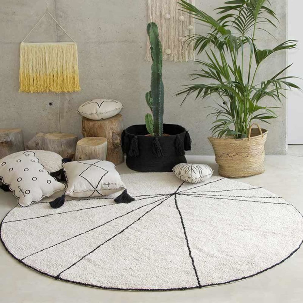 Tapis coton rond lignes graphiques beige D160 — vue 3