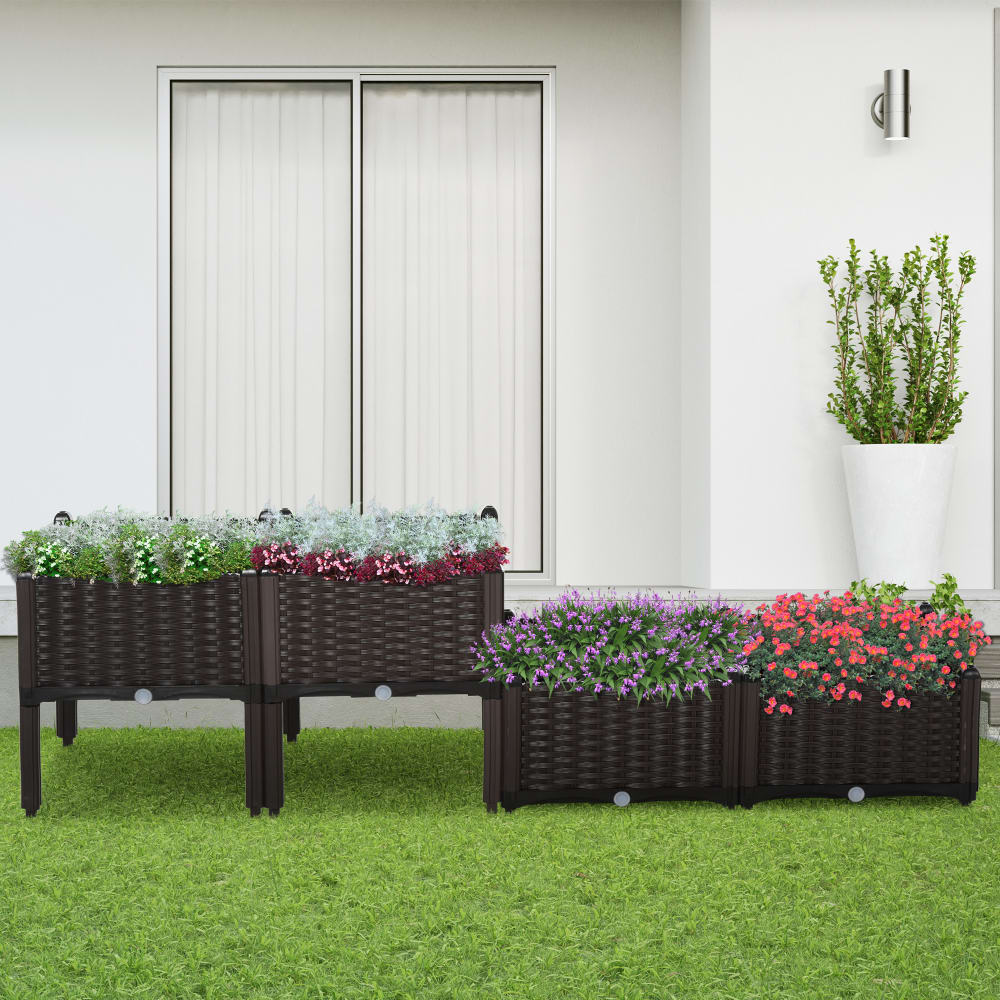 Jardinière sur pieds carré potager 2 étages 4 bacs plastique chocolat - Maisons du Monde