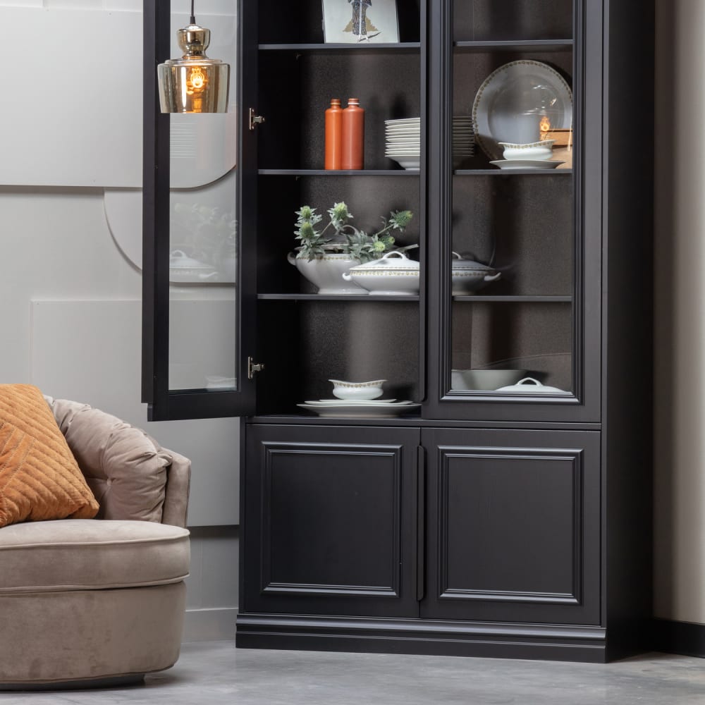 Vitrinenschrank mit 2 Türen aus Kiefer, Schwarz - Maisons Du
