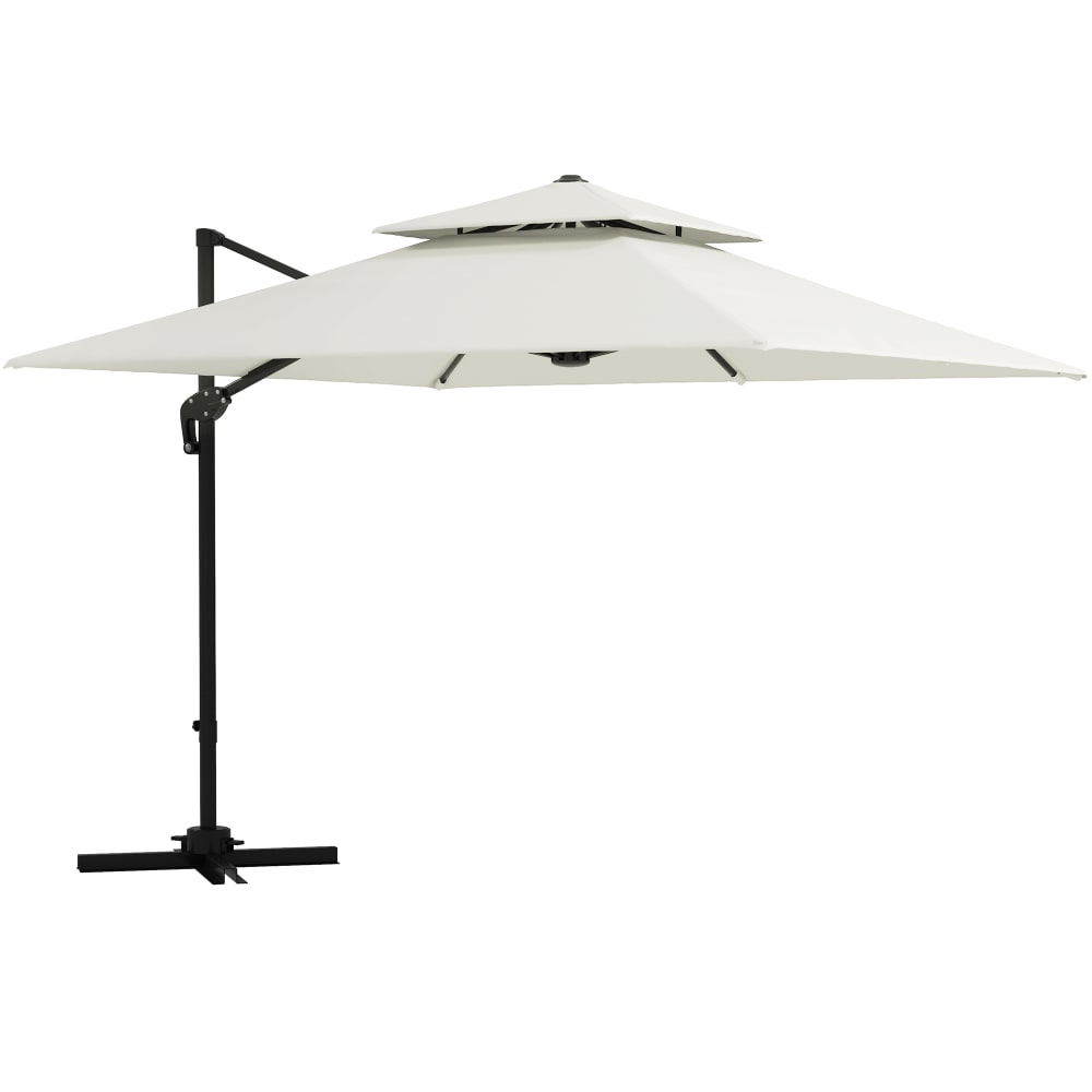 Parasol déporté carré double toit métal polyester beige