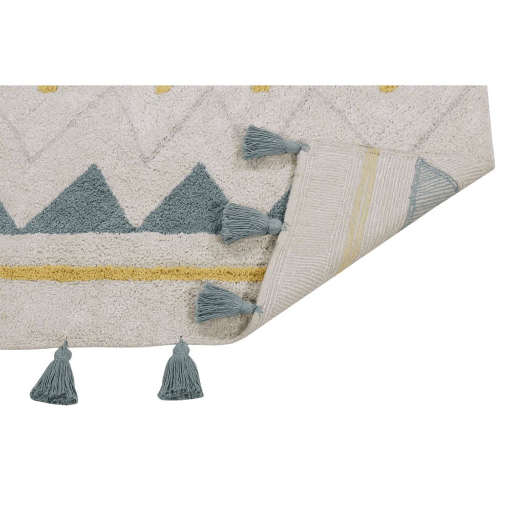 Tapis coton motif indien beige et bleu 120x160