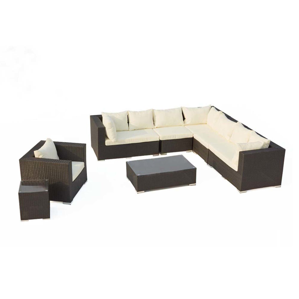 Salotto da giardino 8 posti in resina intrecciata nero/bianco -